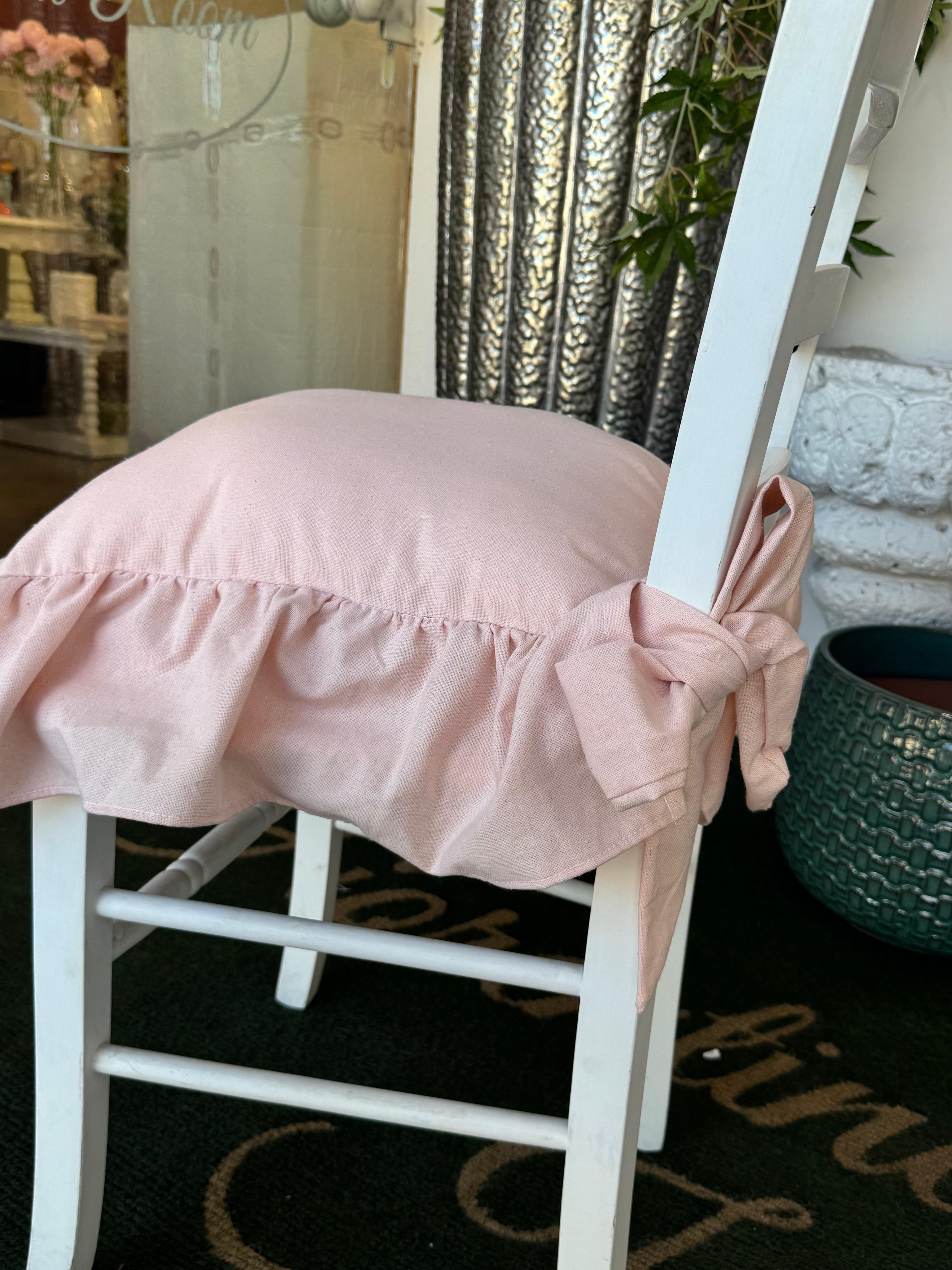 Cuscino da sedia sartoriale in panama rosa chiaro con balza - 45x45 cm +15 cm balza - FiorentinoHome